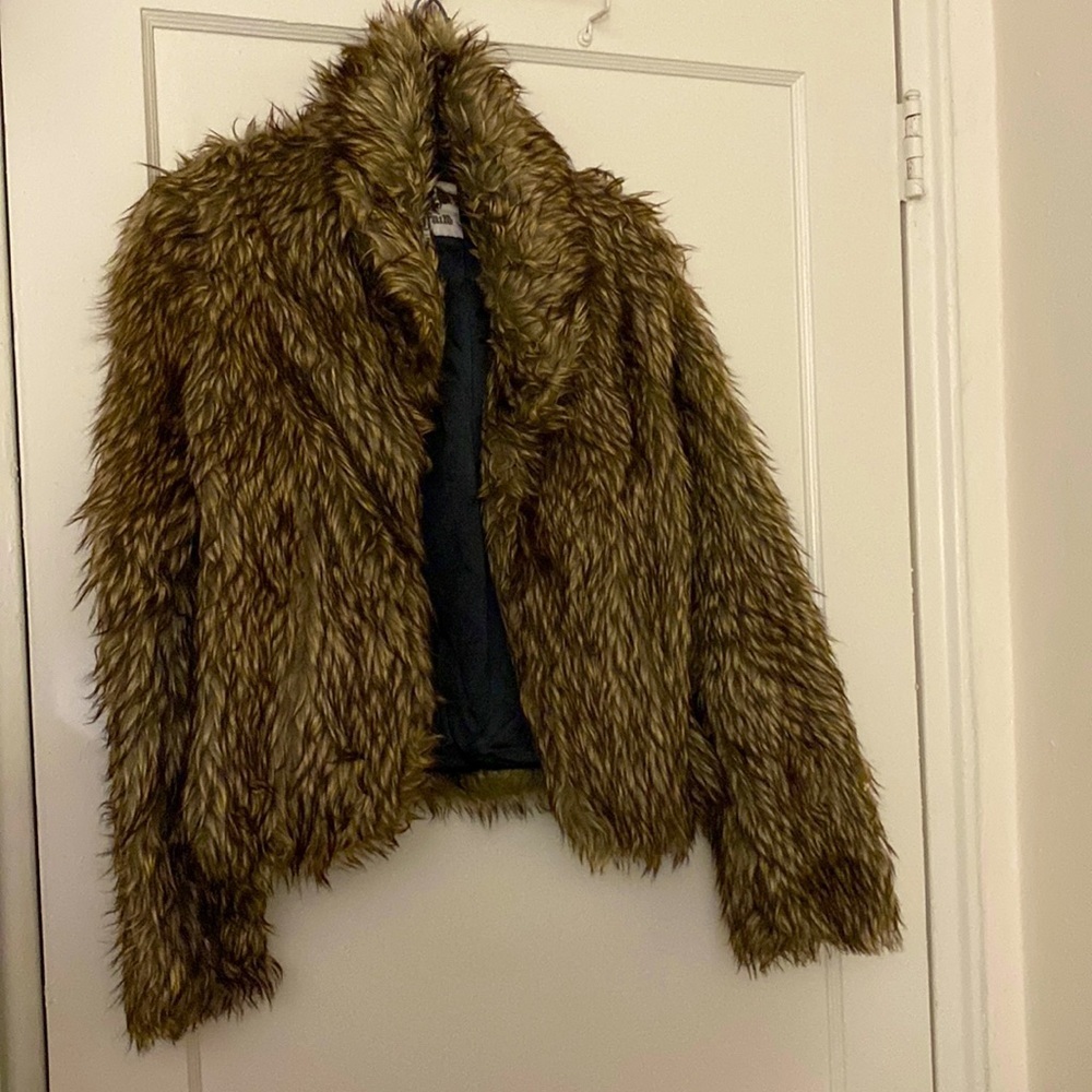 l'affaire brown faux fur jacket size: S